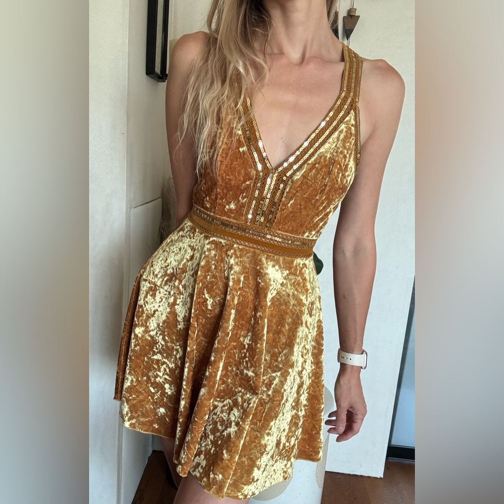 Free People gold velvet mini dress